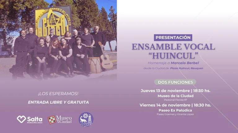 Ensamble Vocal Huincul: se presenta en el Museo de la Ciudad y el Paseo Ex Palúdica
