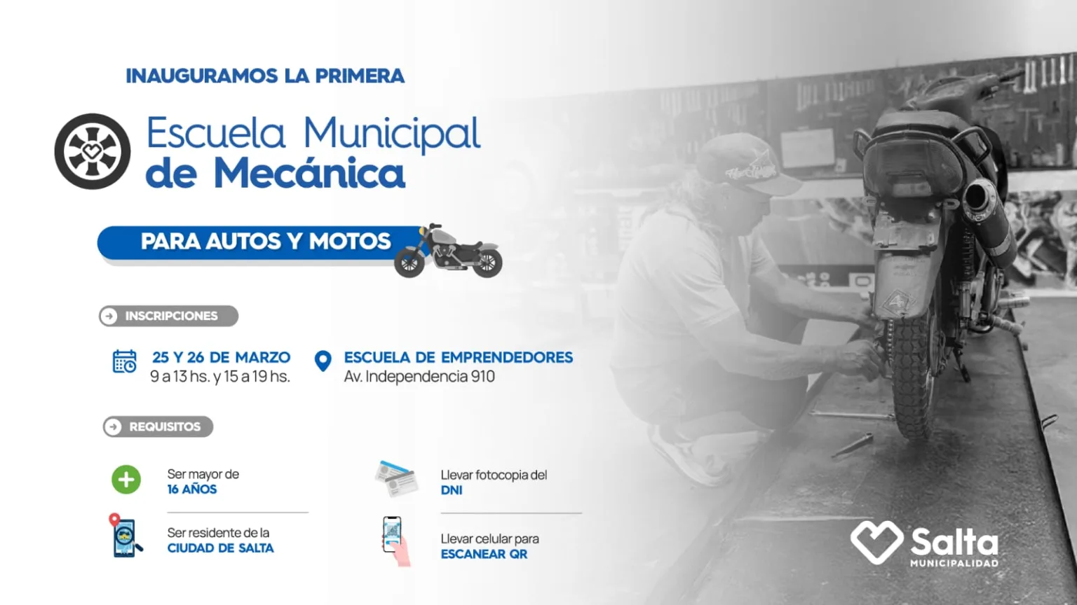 La Escuela Municipal de Mecánica abre inscripciones con formación en autos y motos